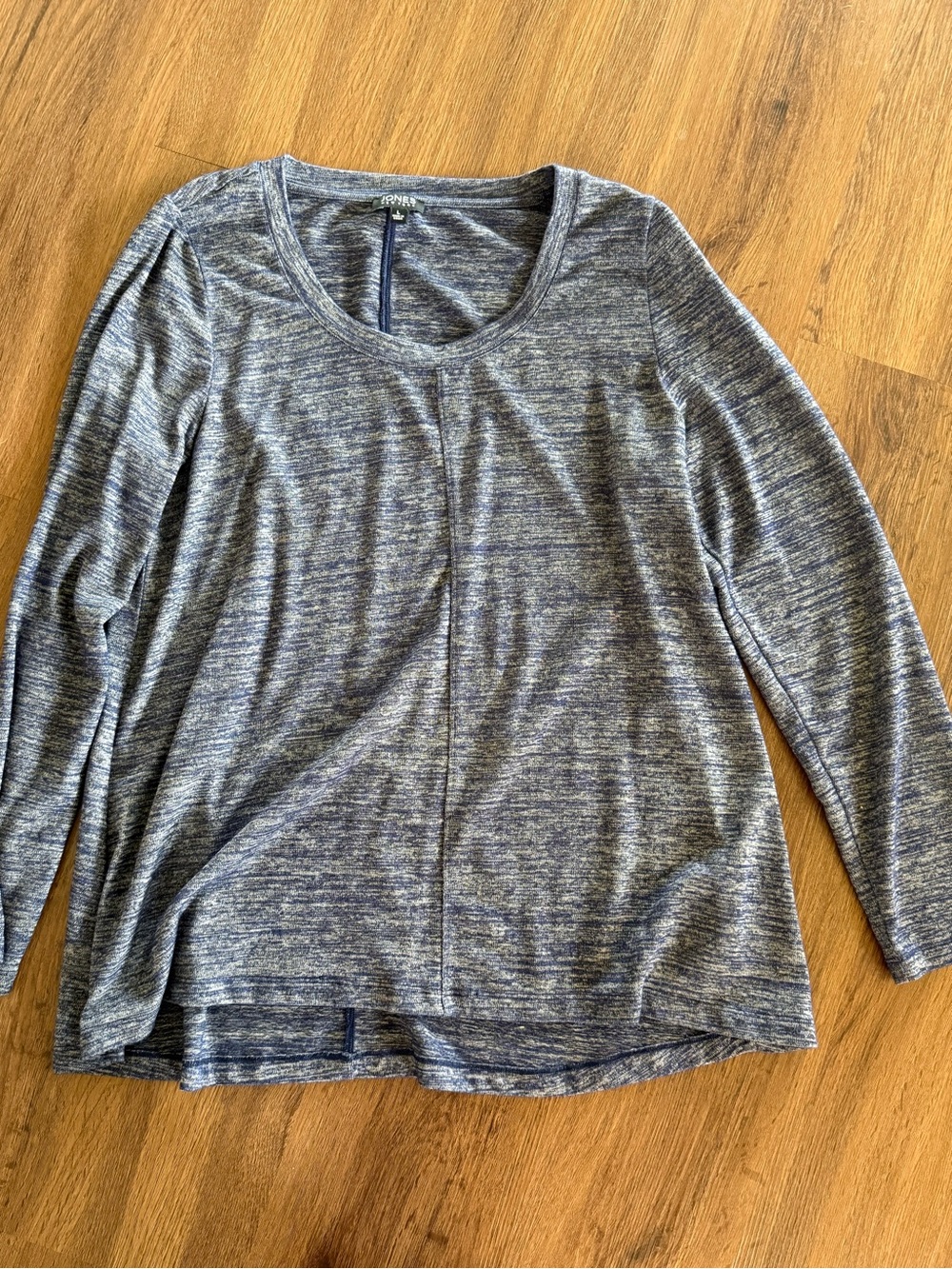 Jones New York Blue Heather Long Sleeve Scoop Neck Top